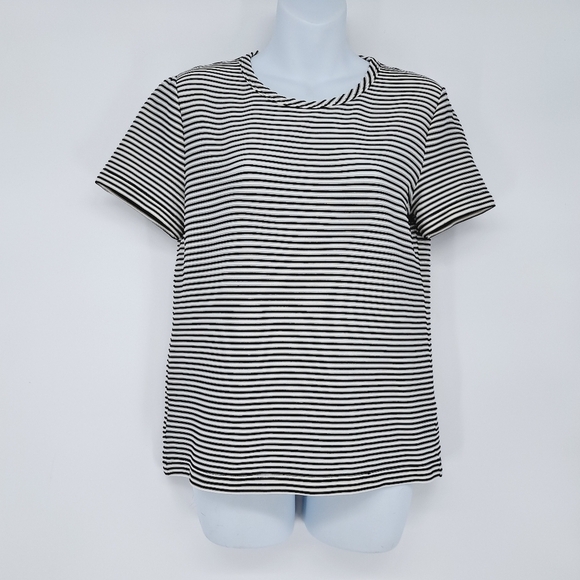 St. John Tops - St.John Black White Ribbed Stripe Short Sleeve‎ Basic Top Size Medium